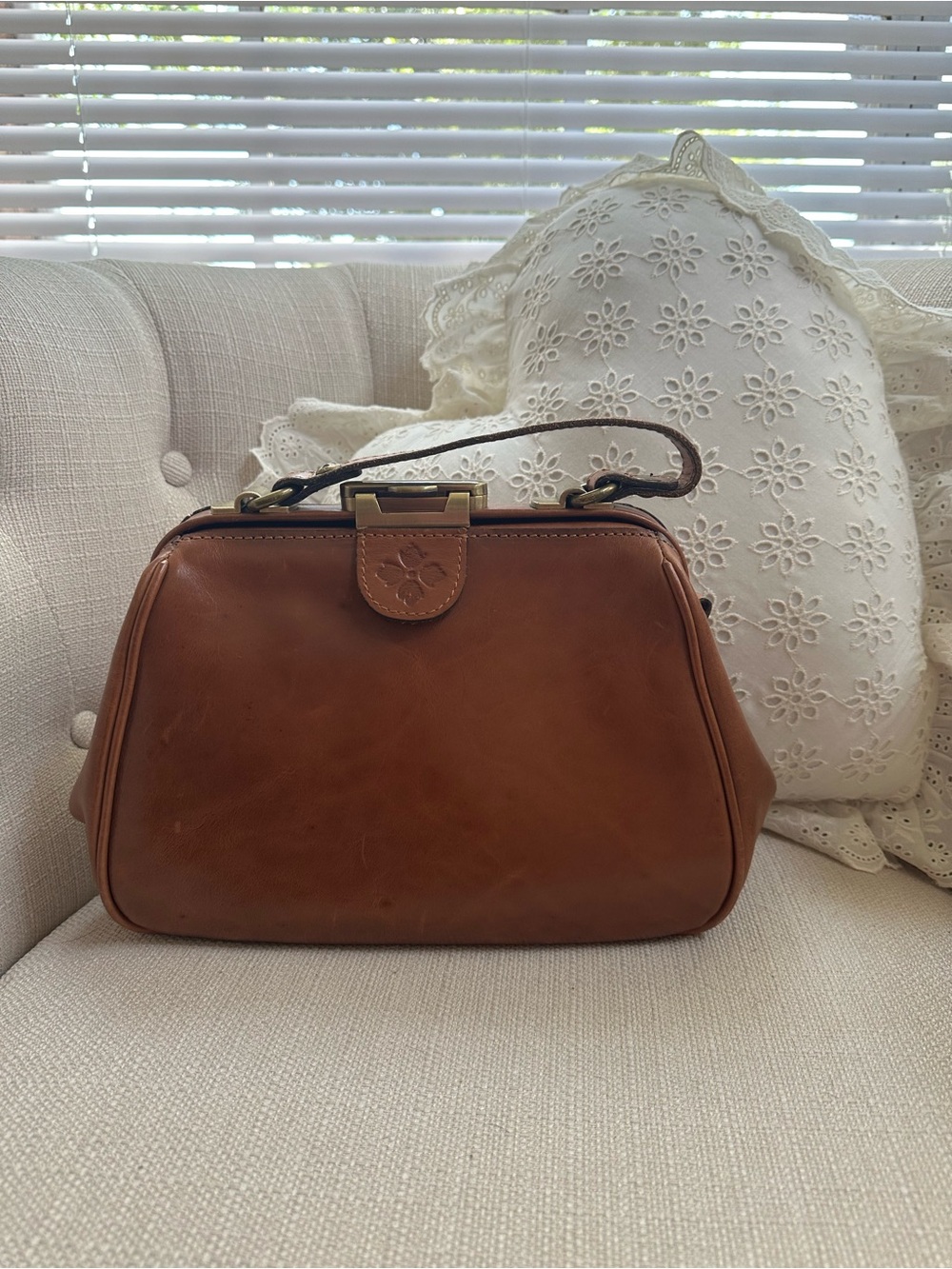 Patricia Nash Chestnut Brown Leather Frame Crossbody